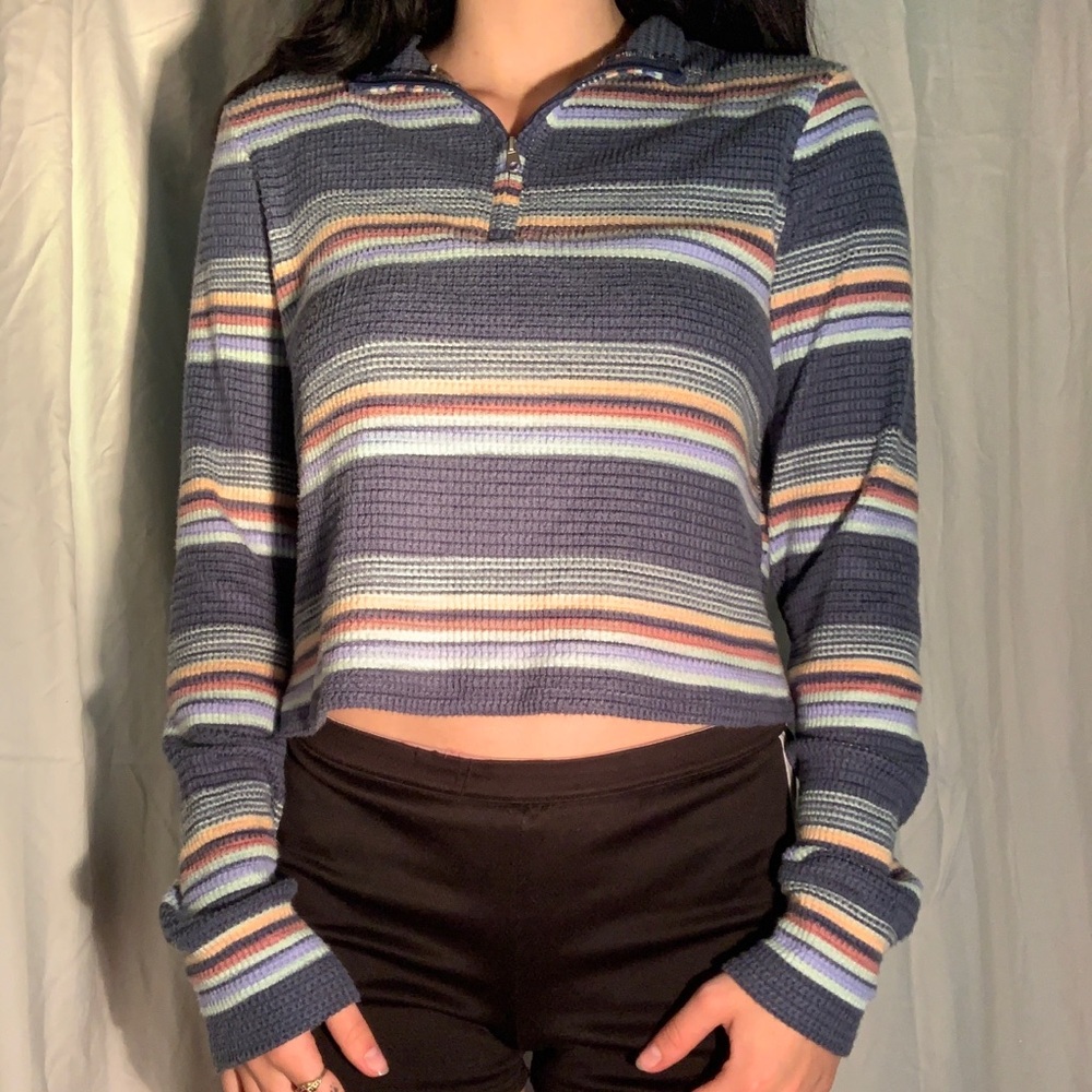 SO Striped Long Sleeve Crop Top Multicolor XXL